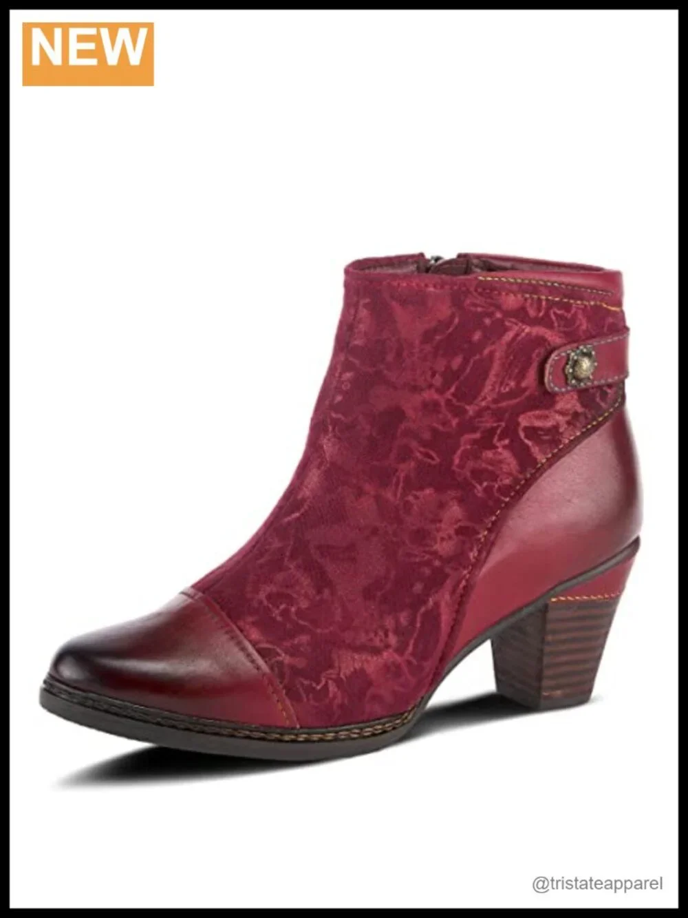 Womens Leather Ankle Boots Zip Closure Cone Heel Cap Toe Boho Paisley Print